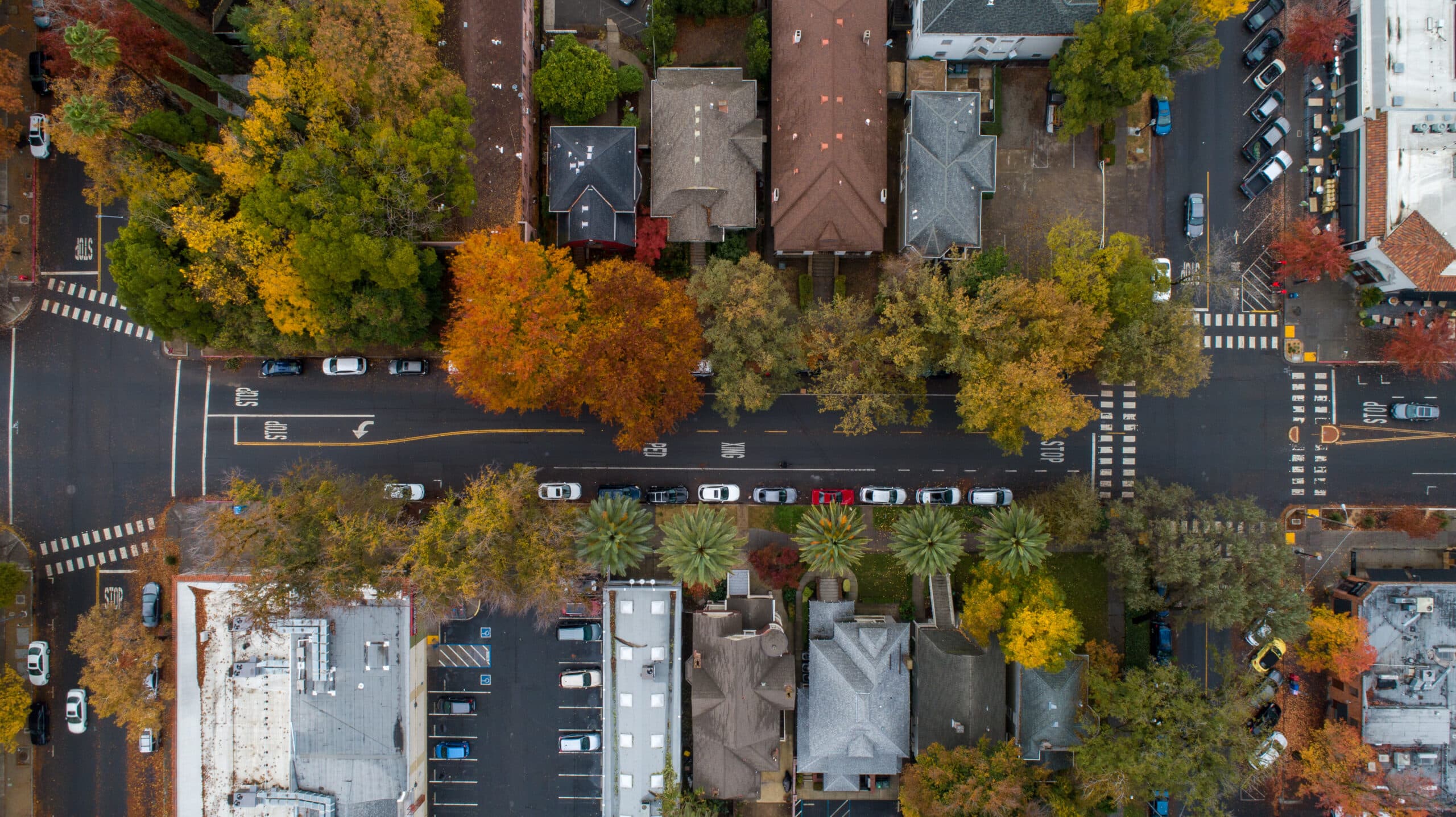 Aerial of midtown Sacramento homes